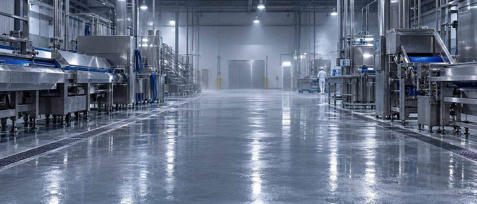 Hall de production alimentaire propre et vide après le nettoyage