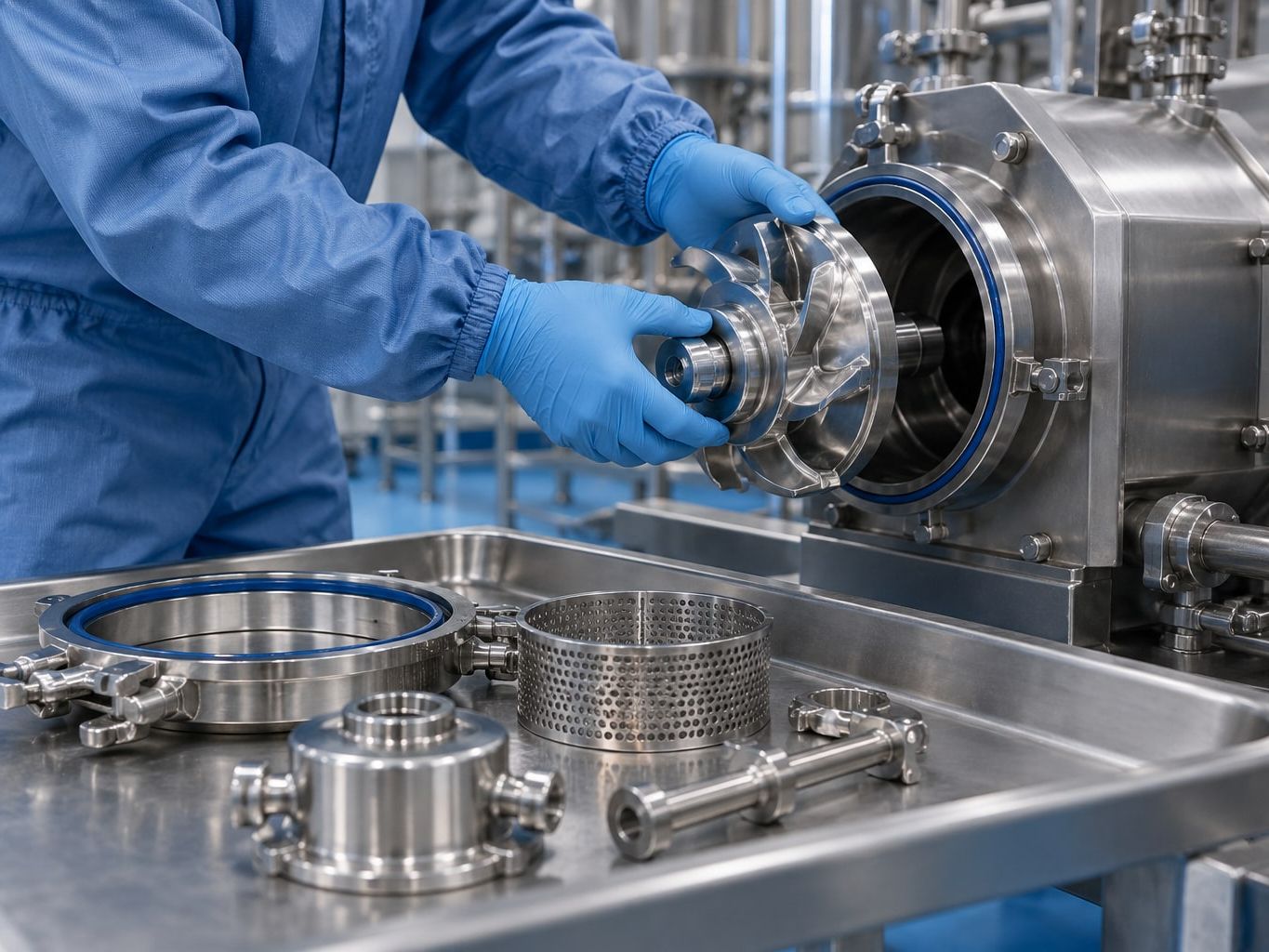 Pièce de machine en inox démontée pour un nettoyage en profondeur